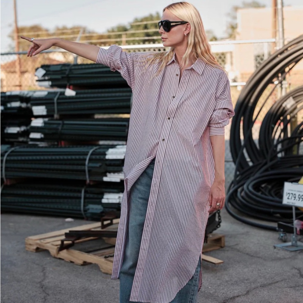 Phoebe Shirt Dress - Red Stripe